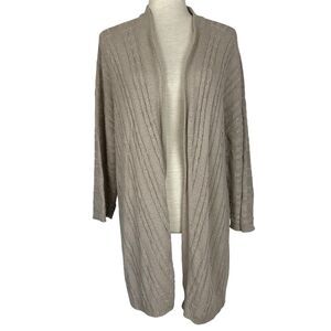 J Jill Sweater Women Large Beige Tan Open Front Cable Knit Cardigan Longline